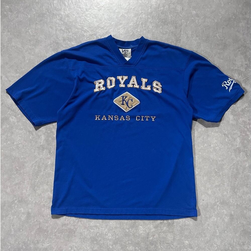 90s Vintage Kansas City Royals Blue V-Neck T Shirt -L